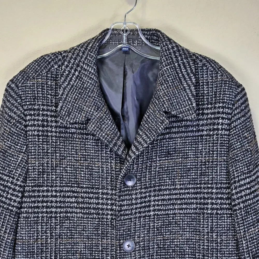 J.Crew Thompson Tweed Overcoat Men 40 Herringbone Plaid Wool Blend Black Heavy M